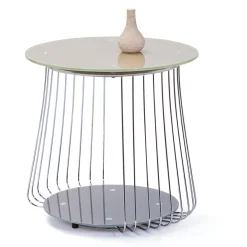 3S. x Home Table Basse en verre et Métal Chromé D50 cm Marron Outlet