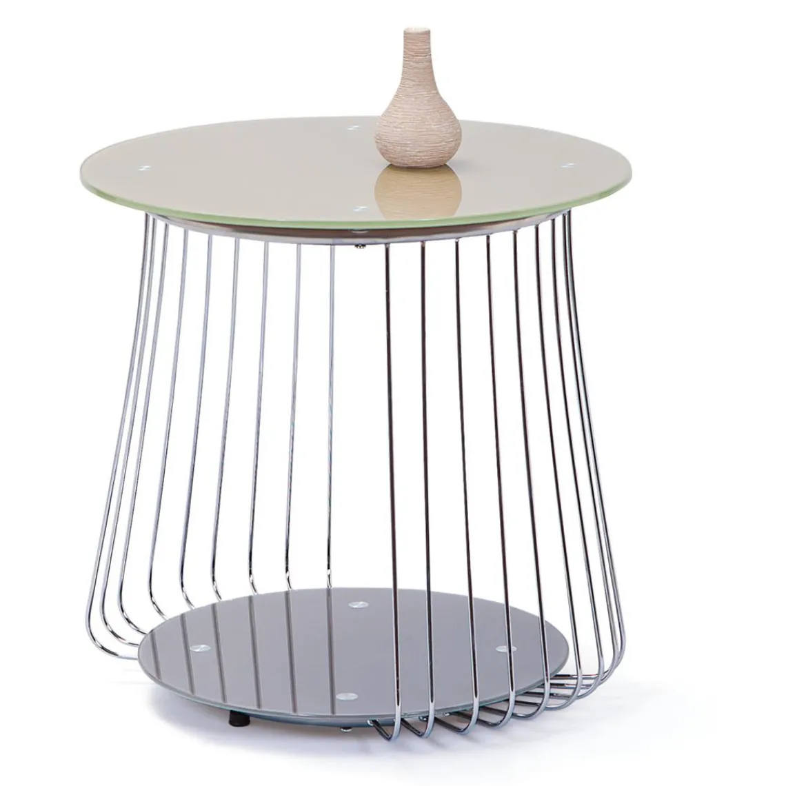 3S. x Home Table Basse en verre et Métal Chromé D50 cm Marron Outlet