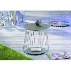 3S. x Home Table Basse en verre et Métal Chromé D50 cm Marron Outlet