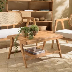 Macabane Table basse FLORES rectangulaire double plateau en teck WILL Marron Outlet