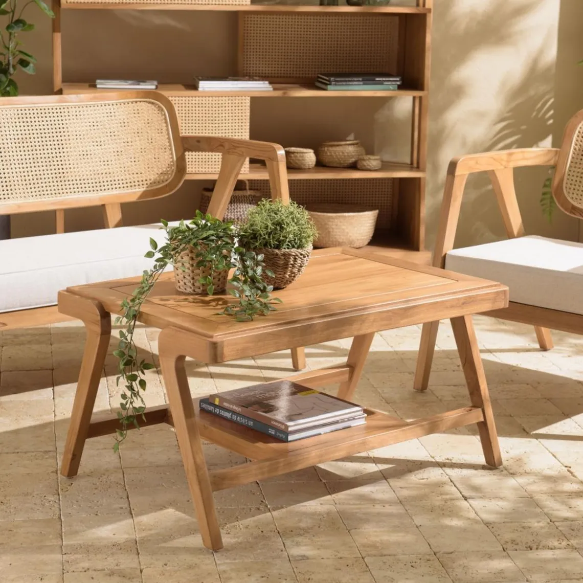 Macabane Table basse FLORES rectangulaire double plateau en teck WILL Marron Outlet