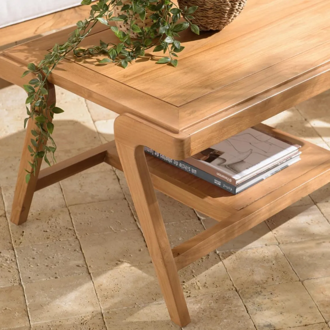 Macabane Table basse FLORES rectangulaire double plateau en teck WILL Marron Outlet