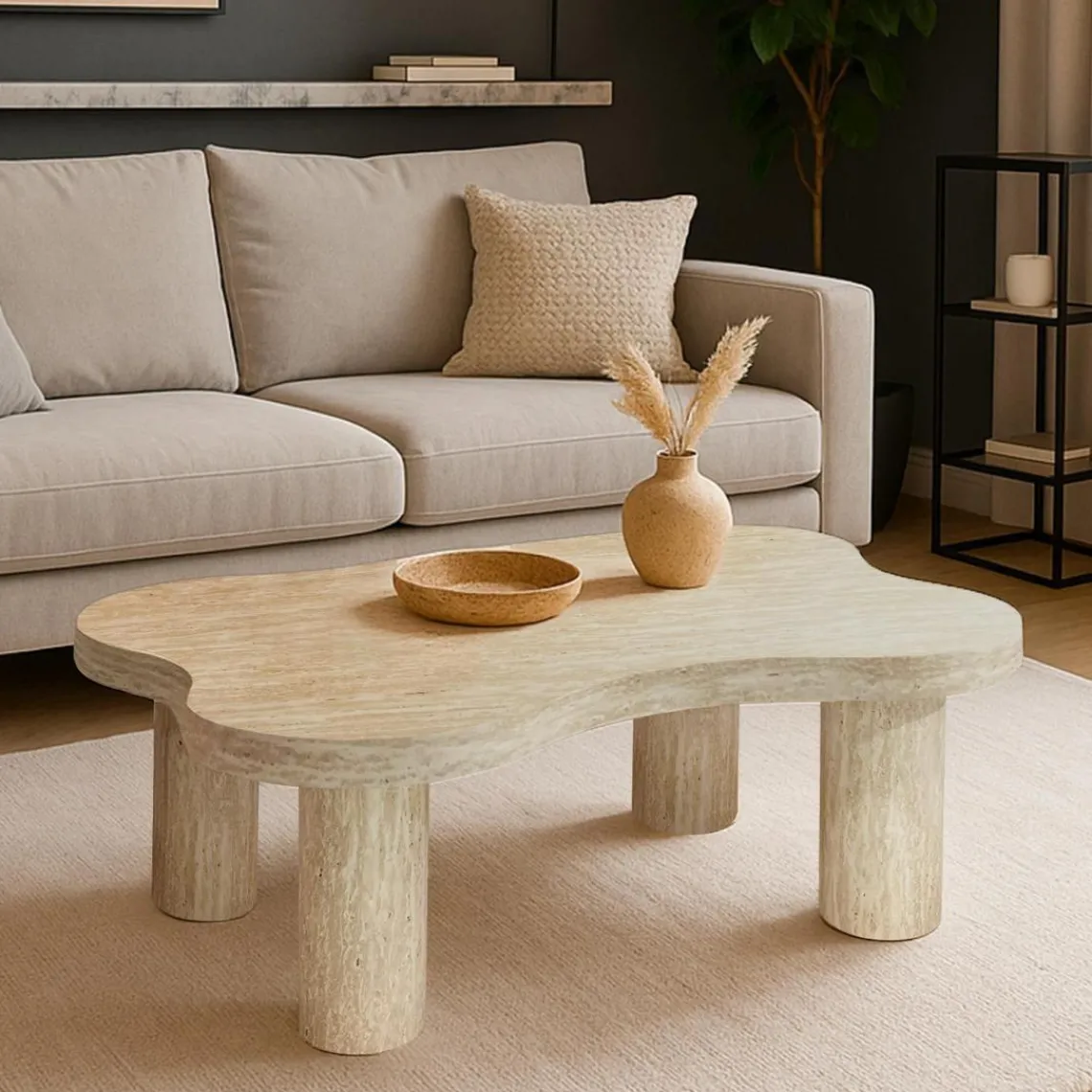 3S. x Home Table basse forme nuage Lagoon Effet Travertin Beige Best