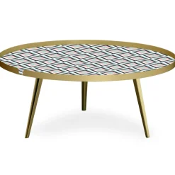 3S. x Home Table basse magnétique ronde à rebord Bipolart Métal Or avec 1 Top Losanges