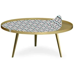 3S. x Home Table basse magnétique ronde à rebord Bipolart Métal Or avec 1 Top Losanges