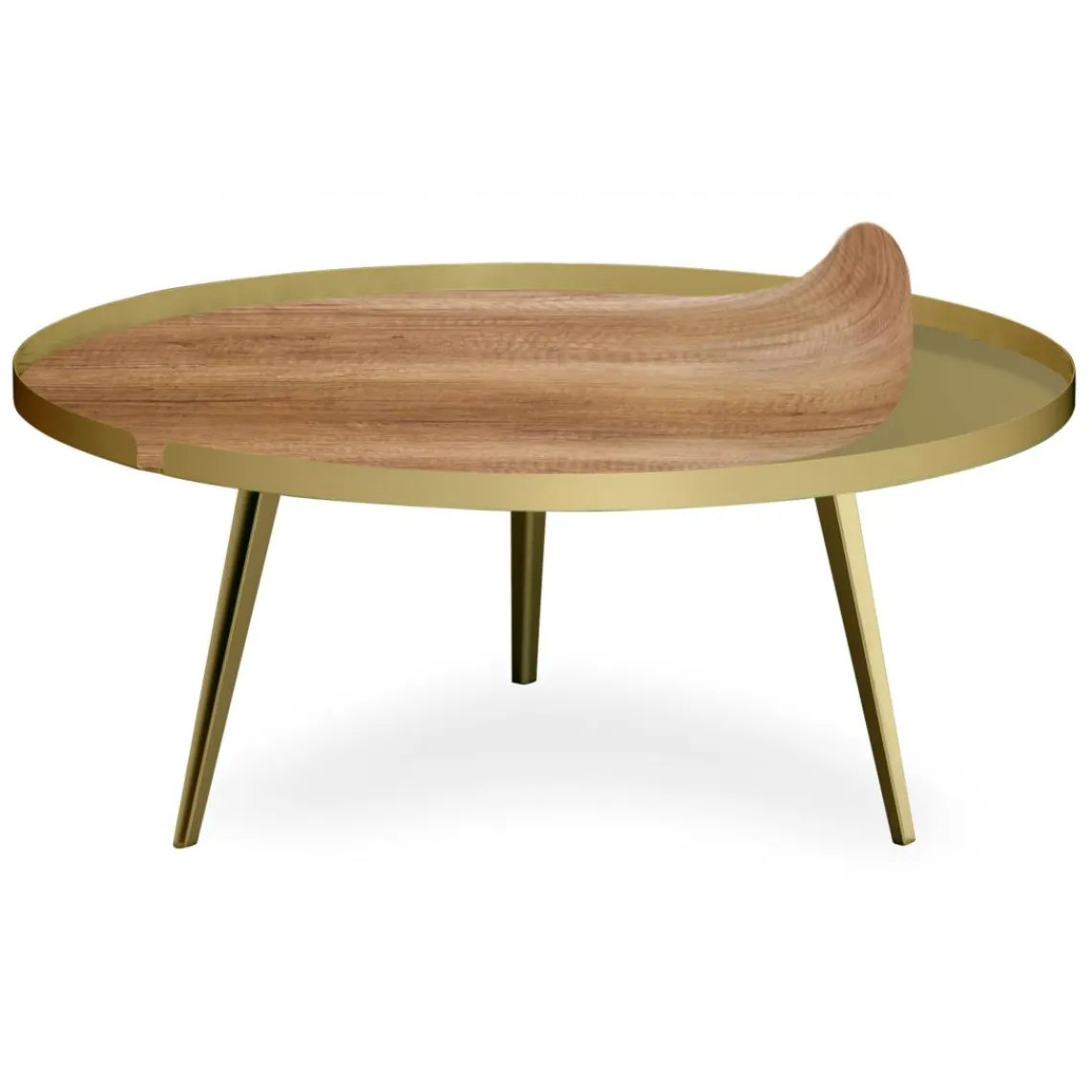 3S. x Home Table basse magnétique ronde à rebord Bipolart Métal Or avec 2 Tops style Natural Best