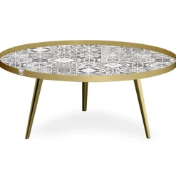 3S. x Home Table basse magnétique ronde à rebord Bipolart Métal Or avec 2 Tops style Natural Best