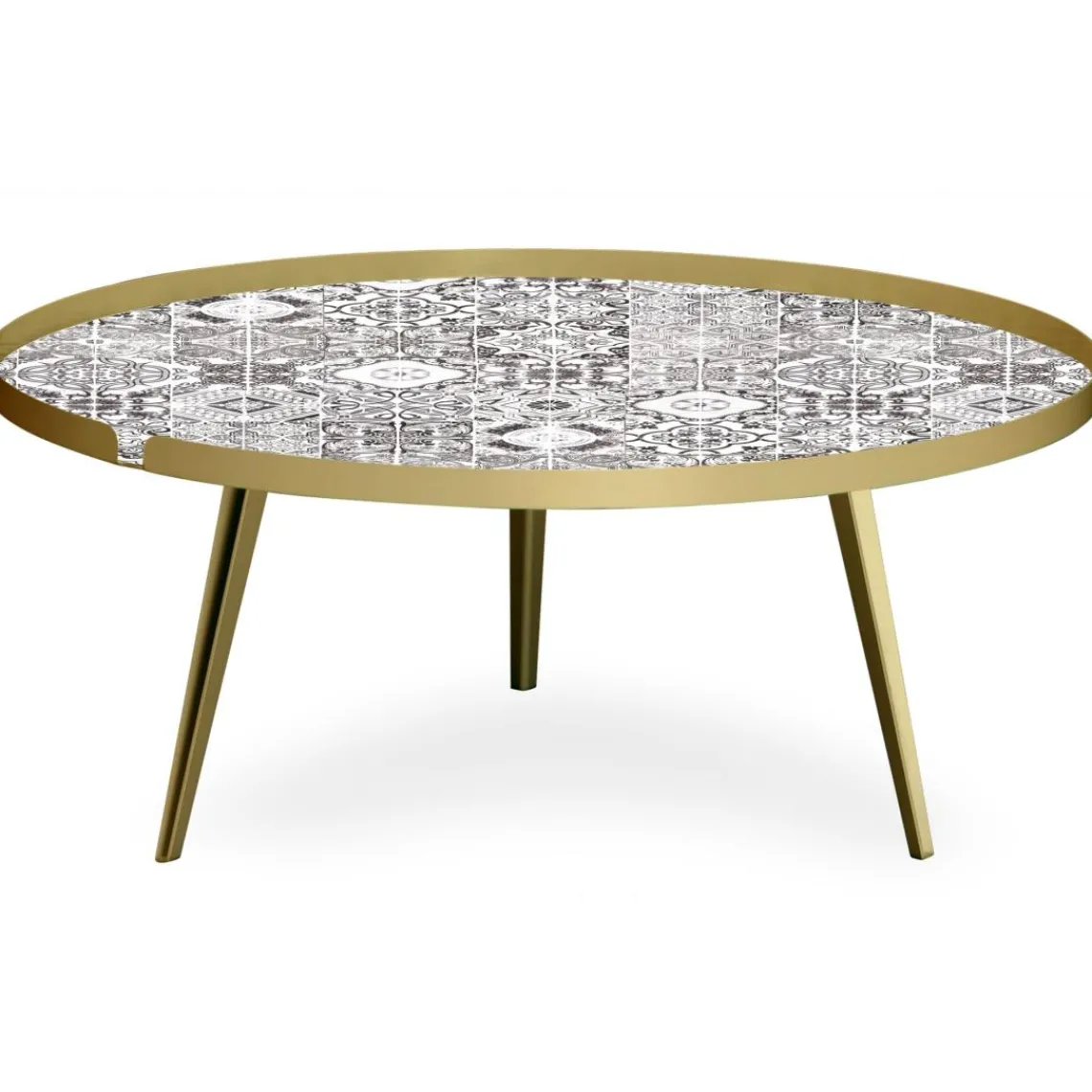 3S. x Home Table basse magnétique ronde à rebord Bipolart Métal Or avec 2 Tops style Natural Best