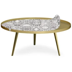 3S. x Home Table basse magnétique ronde à rebord Bipolart Métal Or avec 2 Tops style Natural Best