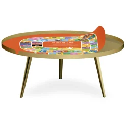 3S. x Home Table basse magnétique ronde à rebord Bipolart Métal Or avec 2 Tops style Jeux Hot