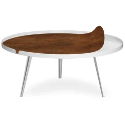 3S. x Home Table basse magnétique ronde à rebord Bipolart Métal Blanc avec 1 Top Effet simili de vachette Outlet