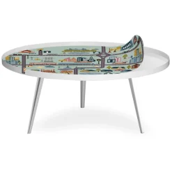 3S. x Home Table basse magnétique ronde à rebord Bipolart Métal Blanc avec 1 Top City Best