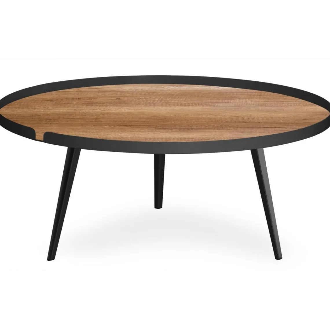 3S. x Home Table basse magnétique ronde à rebord Bipolart Métal Noir avec 2 Tops style Natural Best