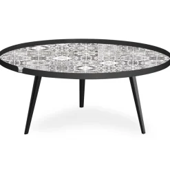 3S. x Home Table basse magnétique ronde à rebord Bipolart Métal Noir avec 2 Tops style Natural Best