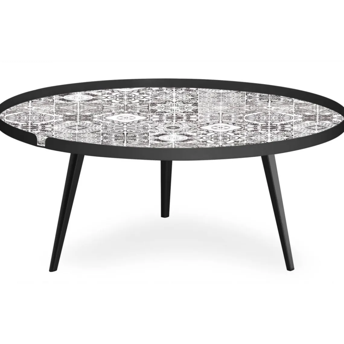 3S. x Home Table basse magnétique ronde à rebord Bipolart Métal Noir avec 2 Tops style Natural Best