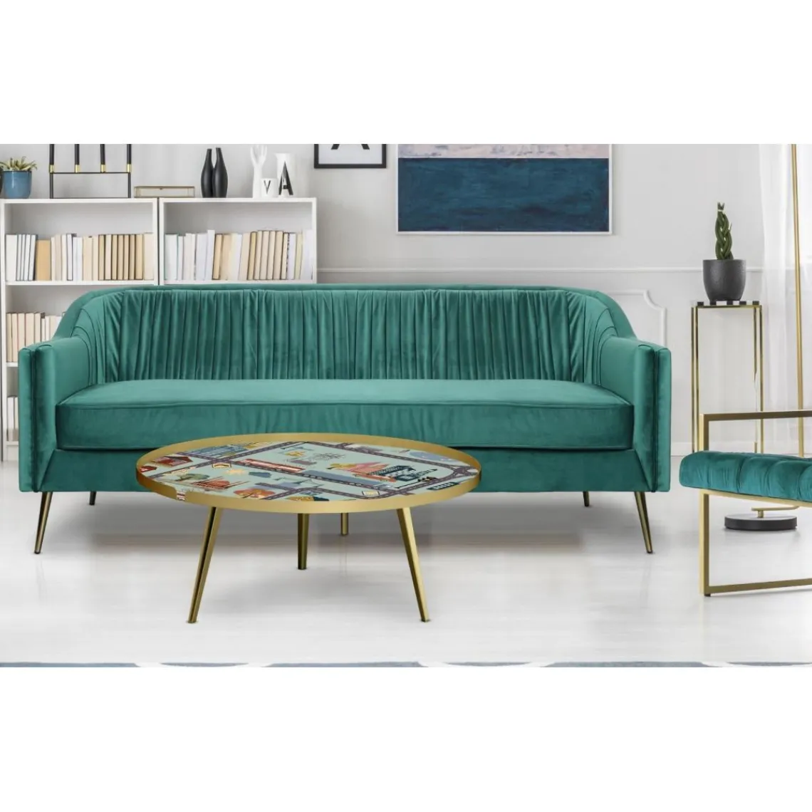 3S. x Home Table basse magnétique ronde à rebord Bipolart Métal Or avec 1 Top City Hot