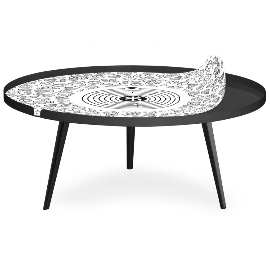 3S. x Home Table basse magnétique ronde à rebord Bipolart Métal Noir avec 2 Tops style Jeux Outlet