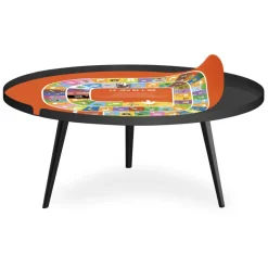 3S. x Home Table basse magnétique ronde à rebord Bipolart Métal Noir avec 2 Tops style Jeux Outlet