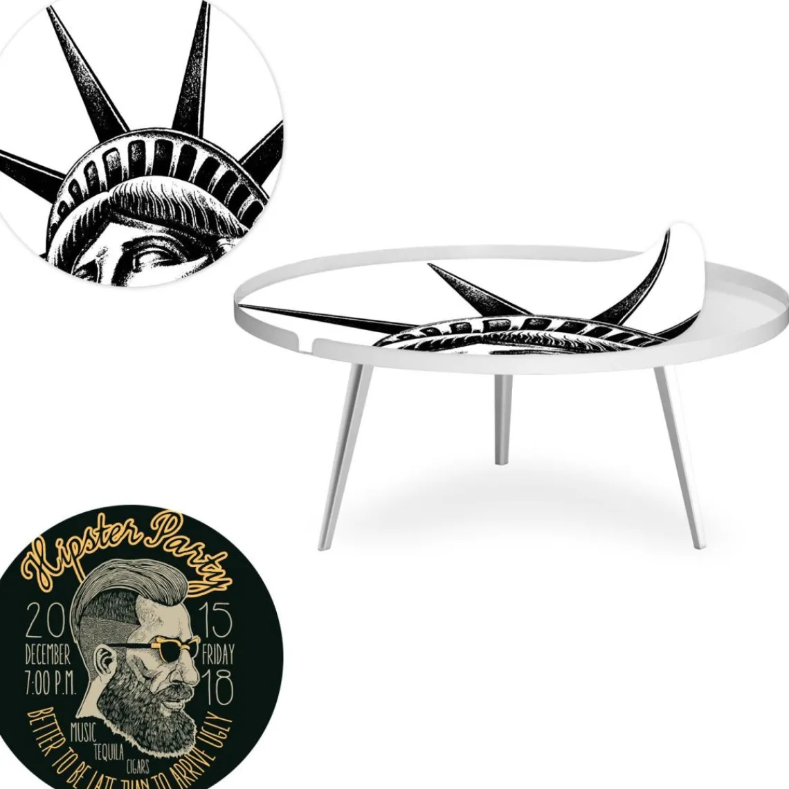 3S. x Home Table basse magnétique ronde à rebord Bipolart Métal Blanc avec 2 Tops style Fun Best