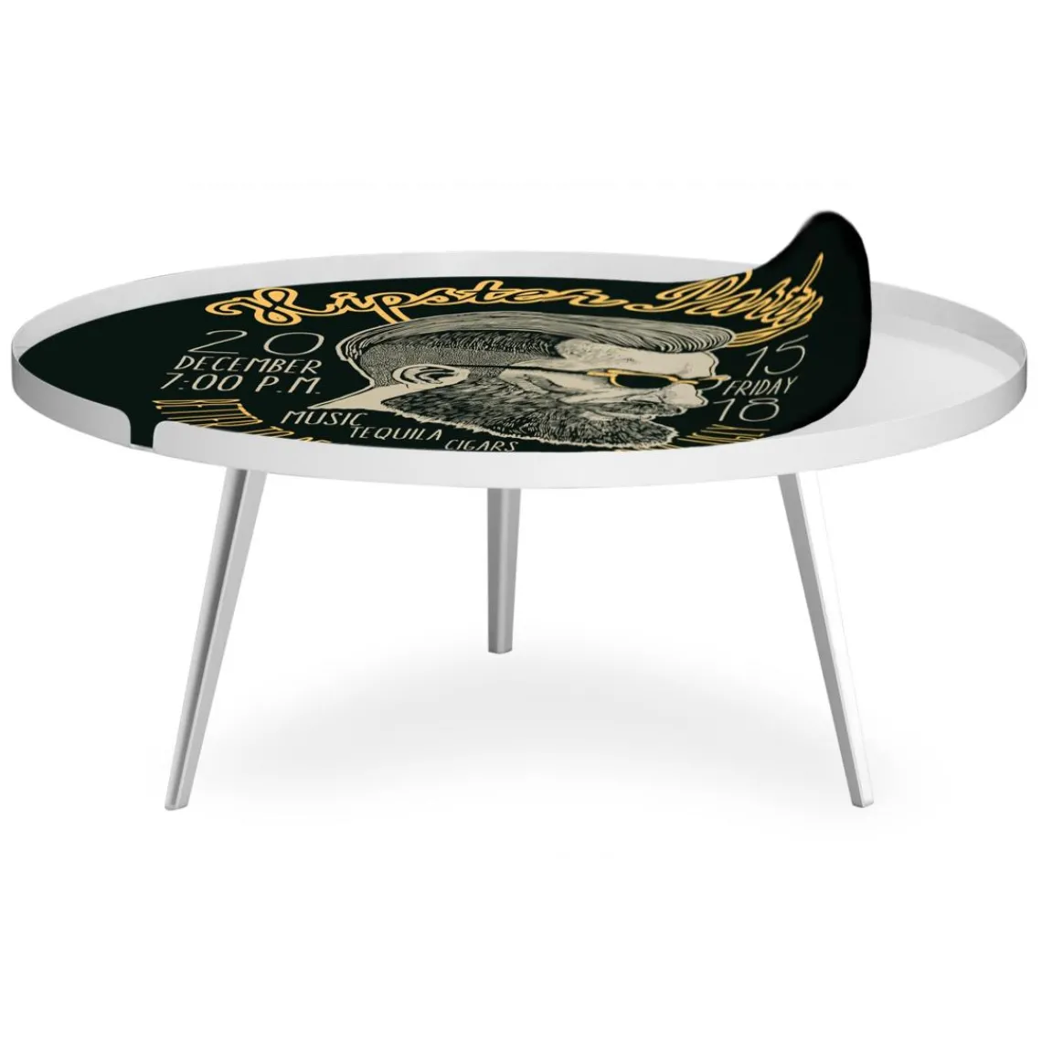 3S. x Home Table basse magnétique ronde à rebord Bipolart Métal Blanc avec 2 Tops style Fun Best