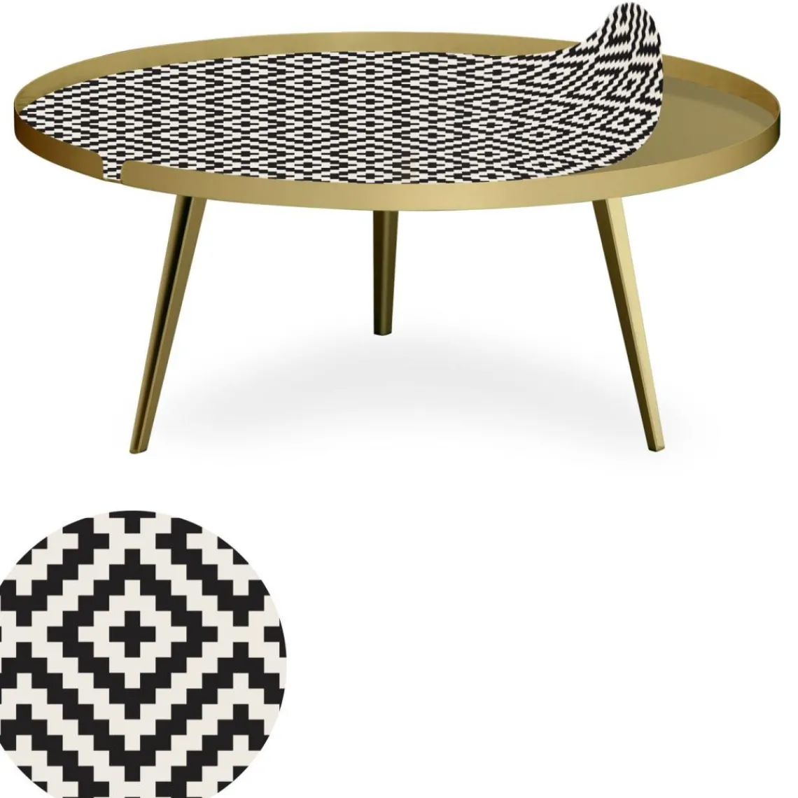 3S. x Home Table basse magnétique ronde à rebord Bipolart Métal Or avec 1 Top Motif Contraste Best