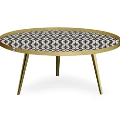 3S. x Home Table basse magnétique ronde à rebord Bipolart Métal Or avec 1 Top Motif Contraste Best