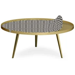 3S. x Home Table basse magnétique ronde à rebord Bipolart Métal Or avec 1 Top Motif Contraste Best