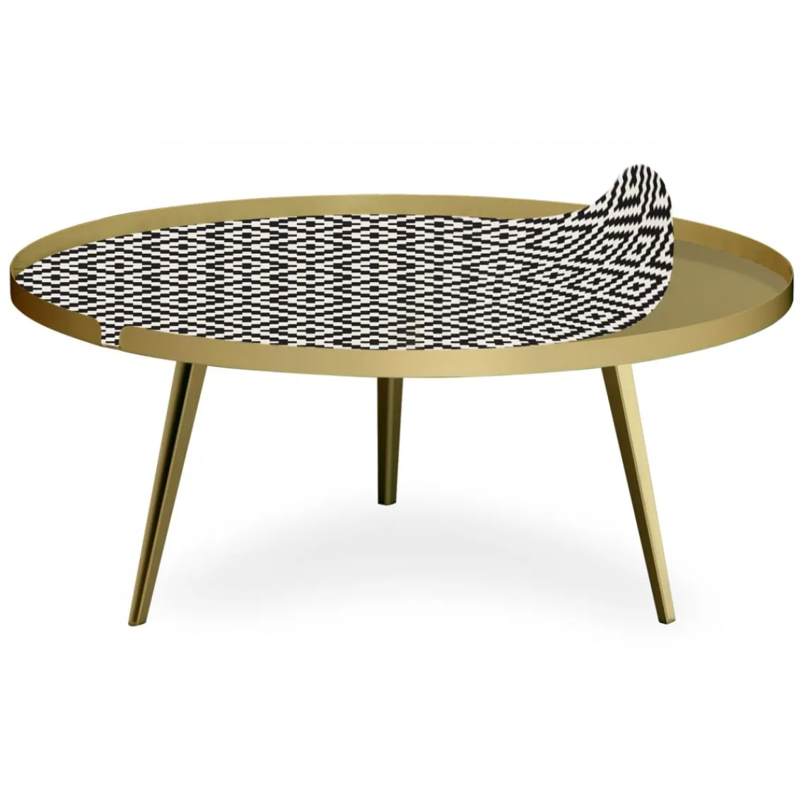 3S. x Home Table basse magnétique ronde à rebord Bipolart Métal Or avec 1 Top Motif Contraste Best