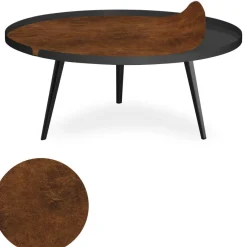 3S. x Home Table basse magnétique ronde à rebord Bipolart Métal Noir avec 1 Top Effet simili de vachette