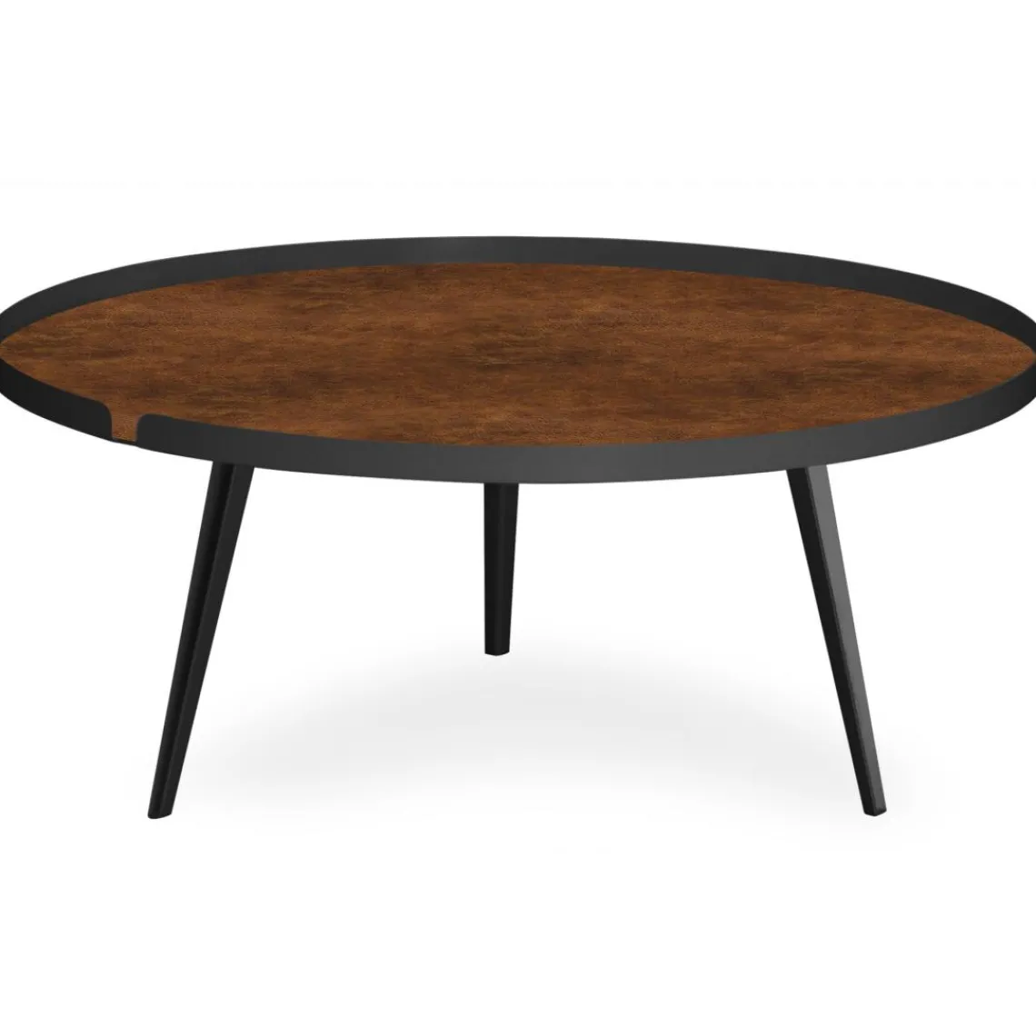 3S. x Home Table basse magnétique ronde à rebord Bipolart Métal Noir avec 1 Top Effet simili de vachette