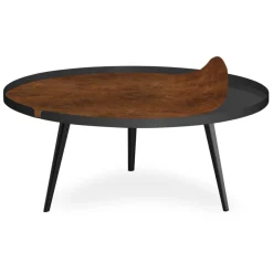 3S. x Home Table basse magnétique ronde à rebord Bipolart Métal Noir avec 1 Top Effet simili de vachette