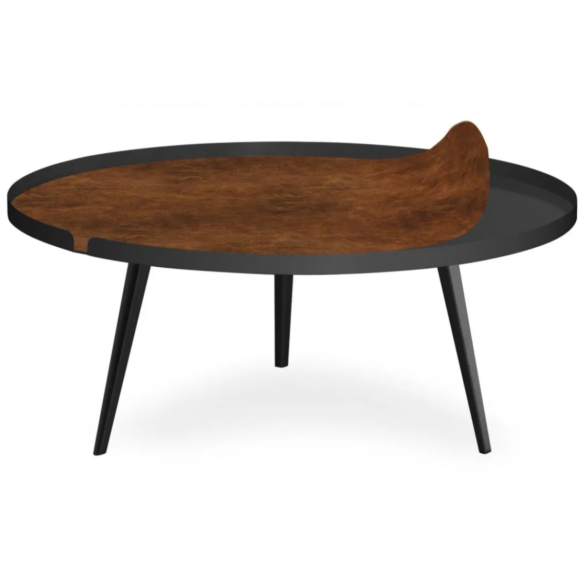 3S. x Home Table basse magnétique ronde à rebord Bipolart Métal Noir avec 1 Top Effet simili de vachette