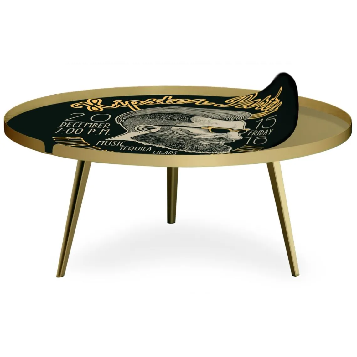 3S. x Home Table basse magnétique ronde à rebord Bipolart Métal Or avec 2 Tops style Fun Outlet