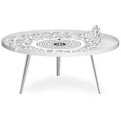 3S. x Home Table basse magnétique ronde à rebord Bipolart Métal Blanc avec 2 Tops style Jeux Clearance