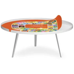3S. x Home Table basse magnétique ronde à rebord Bipolart Métal Blanc avec 2 Tops style Jeux Clearance