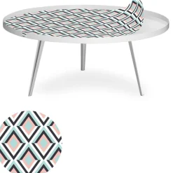 3S. x Home Table basse magnétique ronde à rebord Bipolart Métal Blanc avec 1 Top Losanges Hot