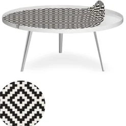 3S. x Home Table basse magnétique ronde à rebord Bipolart Métal Blanc avec 1 Top Motif Contraste Clearance