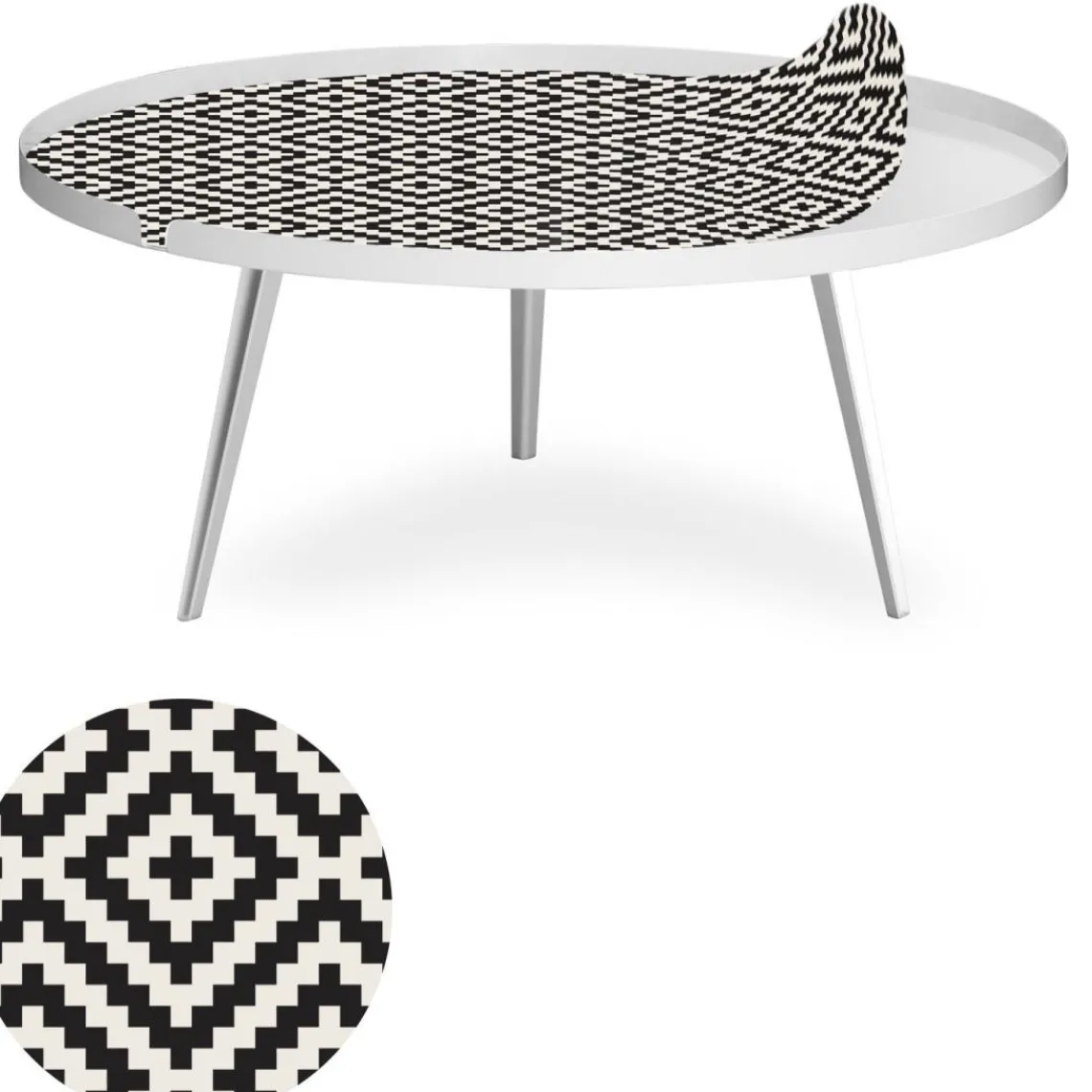 3S. x Home Table basse magnétique ronde à rebord Bipolart Métal Blanc avec 1 Top Motif Contraste Clearance