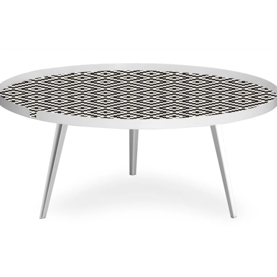 3S. x Home Table basse magnétique ronde à rebord Bipolart Métal Blanc avec 1 Top Motif Contraste Clearance