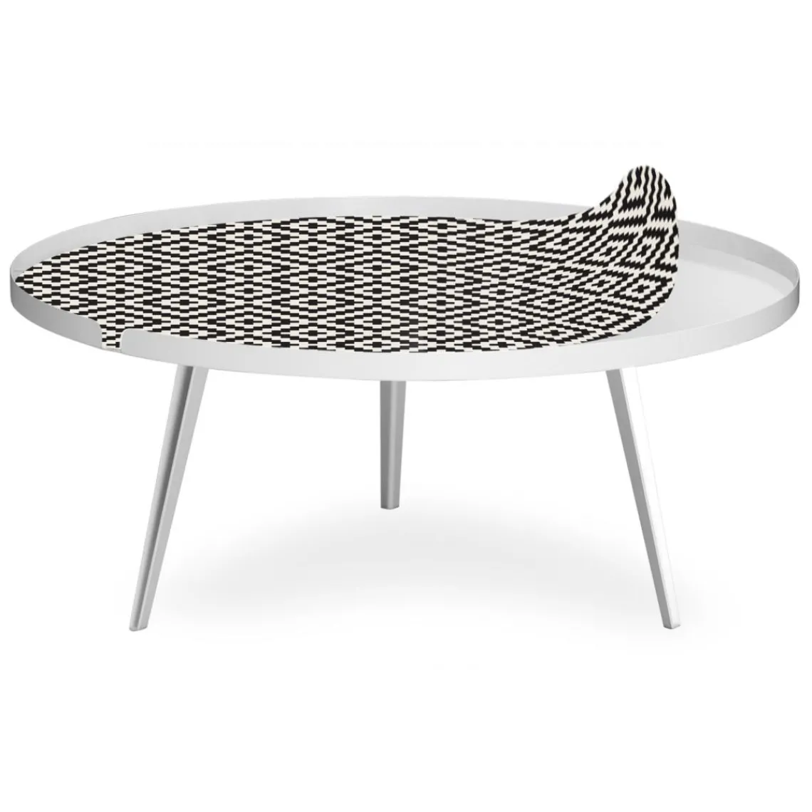 3S. x Home Table basse magnétique ronde à rebord Bipolart Métal Blanc avec 1 Top Motif Contraste Clearance