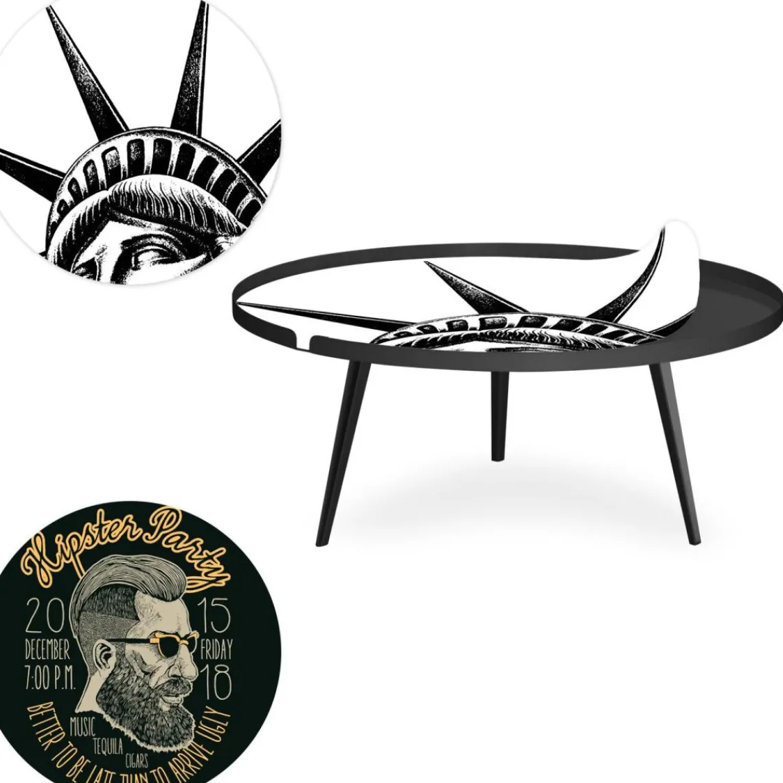 3S. x Home Table basse magnétique ronde à rebord Bipolart Métal Noir avec 2 Tops style Fun Outlet