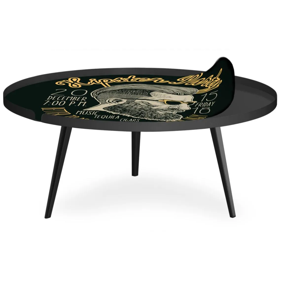 3S. x Home Table basse magnétique ronde à rebord Bipolart Métal Noir avec 2 Tops style Fun Outlet