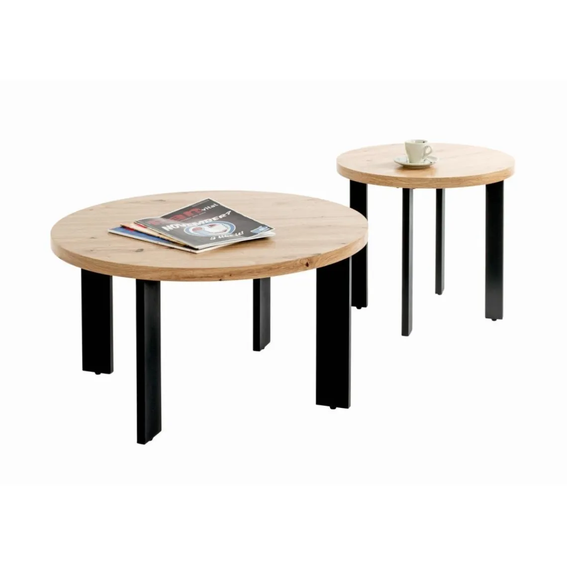 3S. x Home Table basse plateau en MDF décor chêne avec accents de couleur