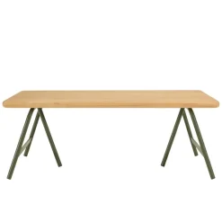 Macabane Table basse plateau en pin et pieds tréteaux en métal vert HELENA Clearance