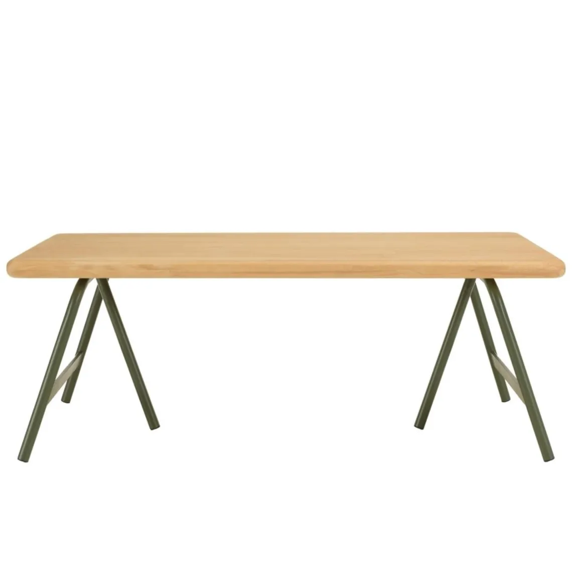 Macabane Table basse plateau en pin et pieds tréteaux en métal vert HELENA Clearance