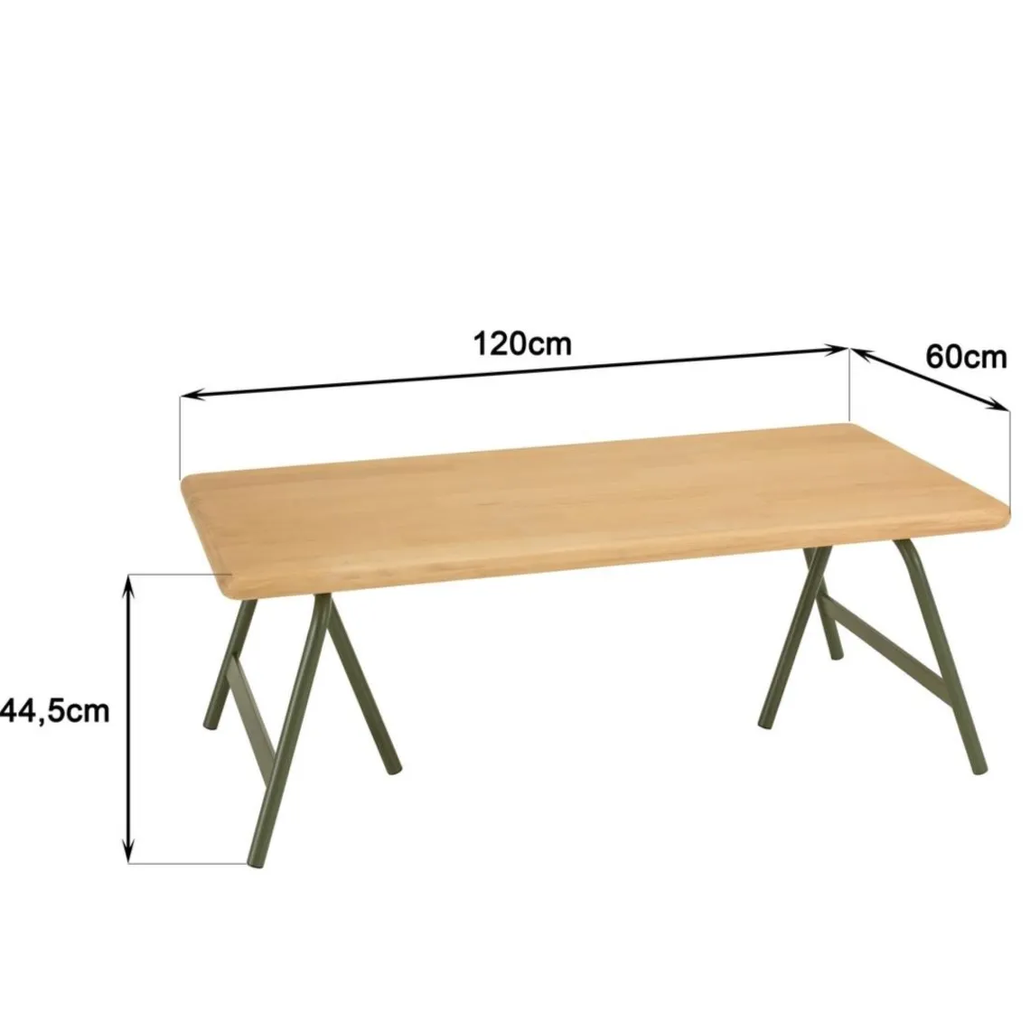 Macabane Table basse plateau en pin et pieds tréteaux en métal vert HELENA Clearance