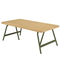 Macabane Table basse plateau en pin et pieds tréteaux en métal vert HELENA Clearance