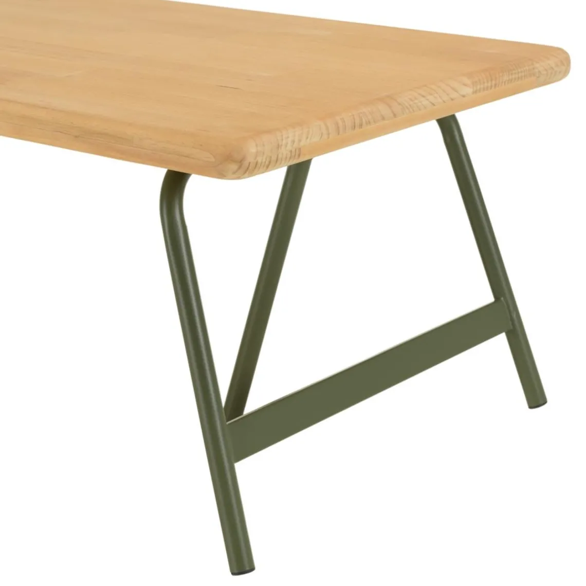 Macabane Table basse plateau en pin et pieds tréteaux en métal vert HELENA Clearance