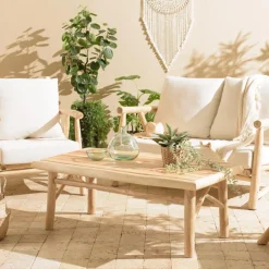 Macabane Table basse rectangulaire en branches de teck naturel MADURA Beige New