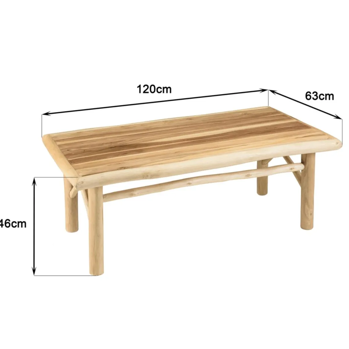 Macabane Table basse rectangulaire en branches de teck naturel MADURA Beige New